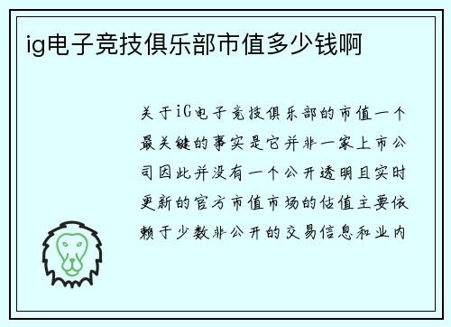 ig电子竞技俱乐部市值多少钱啊