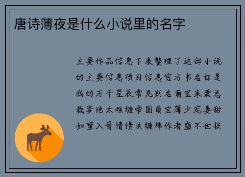 唐诗薄夜是什么小说里的名字